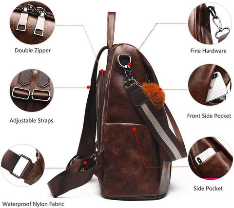 Women Backpack Purse anti Theft Waterproof Detachable Covertible Casual Travel Shoulder Bag (Coffee) Small