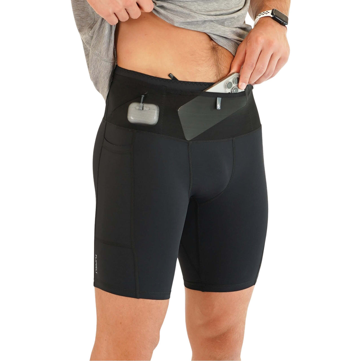 FlipBelt Men’s Compression Shorts, Black, Large