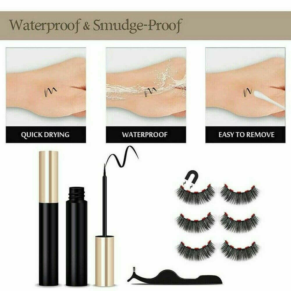 3Pairs Magnetic Liquid Eyeliner with False Eyelashes With Tweezers Set.