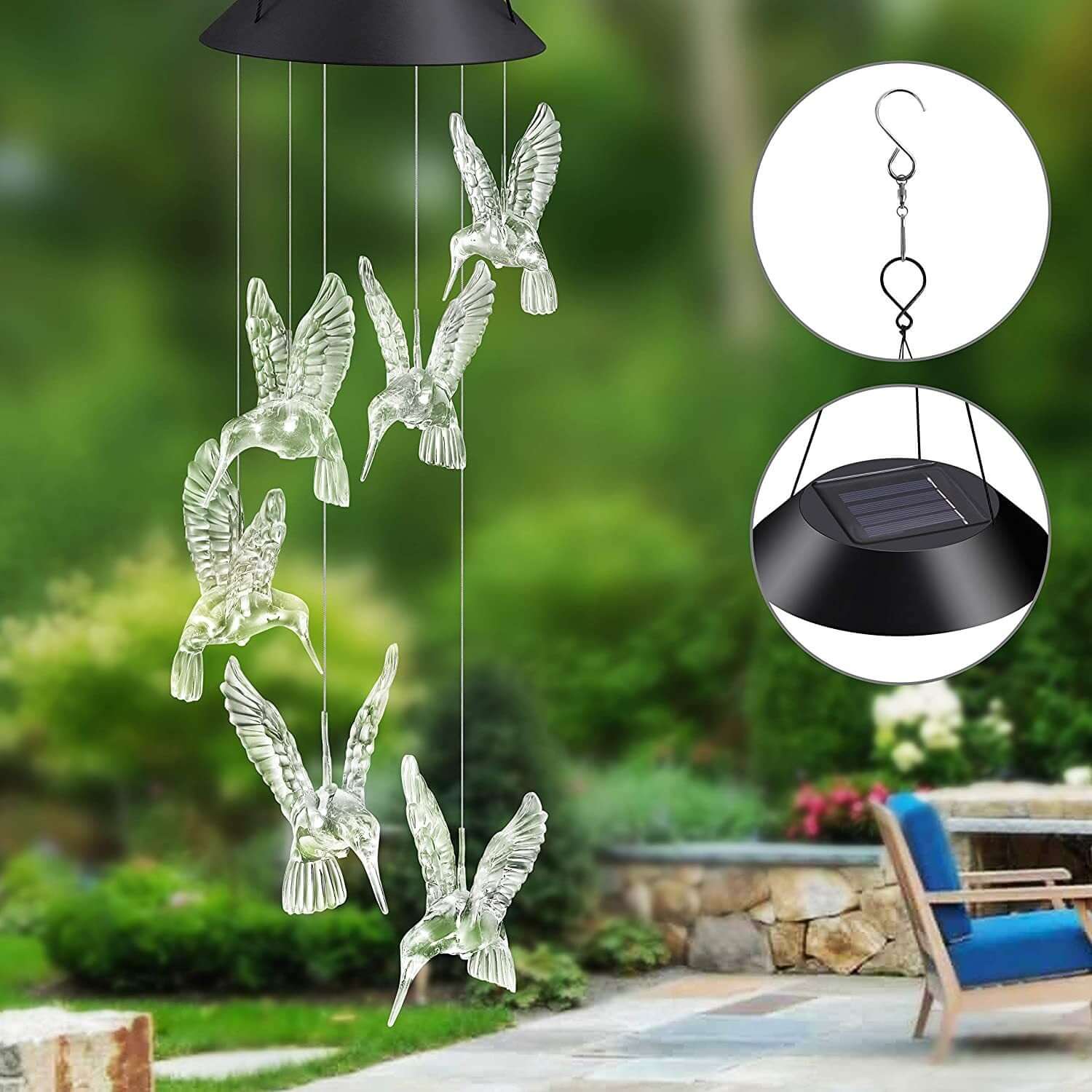 Outdoor solar LED wind chime butterfly wind chime garden light