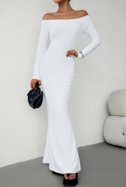 Off-Shoulder Long Sleeve Maxi Dress.