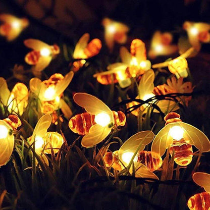 New Solar Powered Cute Honey Bee Led String Fairy Light Garland Lights