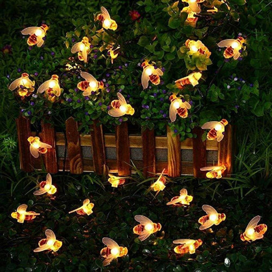 New Solar Powered Cute Honey Bee Led String Fairy Light Garland Lights