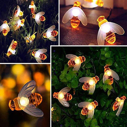 New Solar Powered Cute Honey Bee Led String Fairy Light Garland Lights