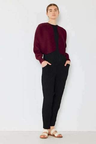 Rib Pleated Puff Sleeve Bolero Cardigan.