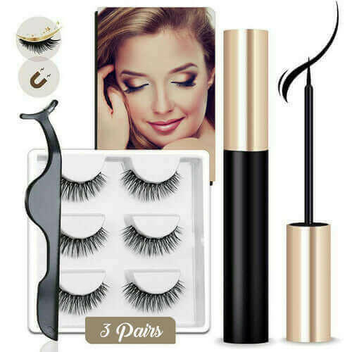 3Pairs Magnetic Liquid Eyeliner with False Eyelashes With Tweezers Set.