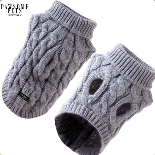 (EXTRA WARM) DOG AND CAT CABLE KNIT SWEATER - GREY