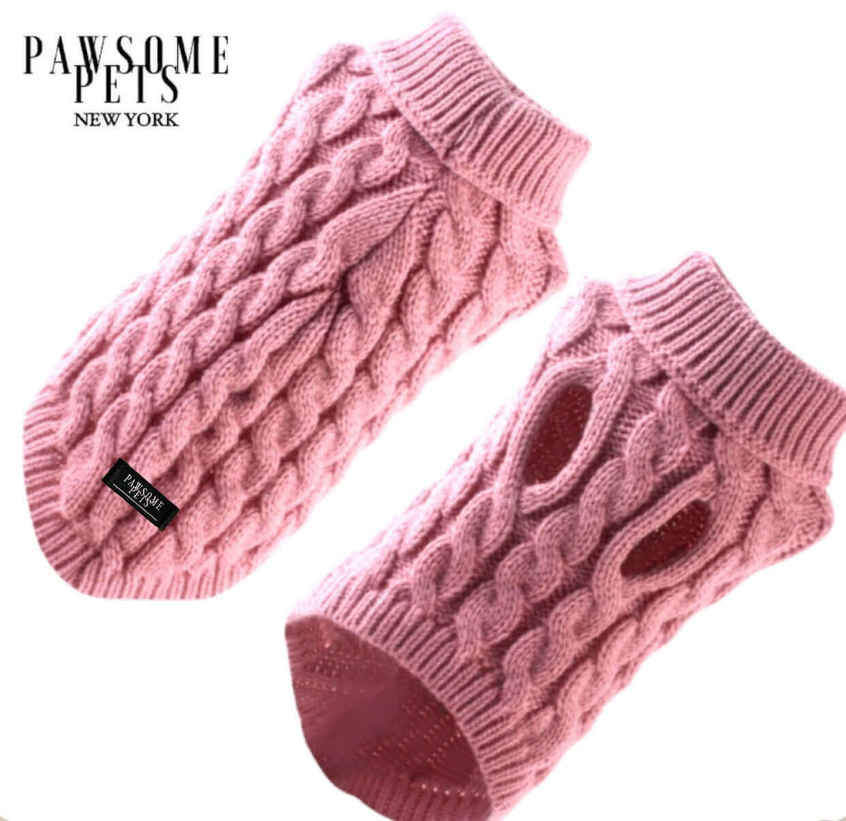 (EXTRA WARM) DOG AND CAT CABLE KNIT SWEATER - PINK