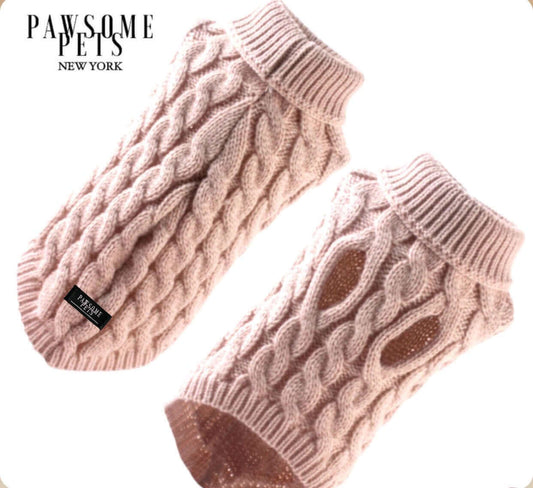 (EXTRA WARM) DOG AND CAT CABLE KNIT SWEATER - BEIGE