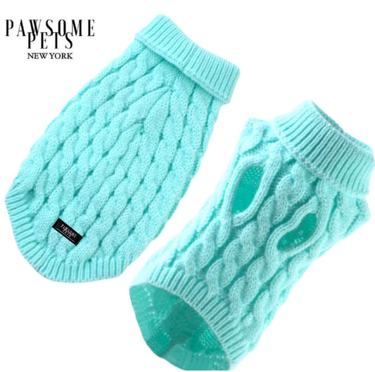 (EXTRA WARM) DOG AND CAT CABLE KNIT SWEATER - MINT GREEN