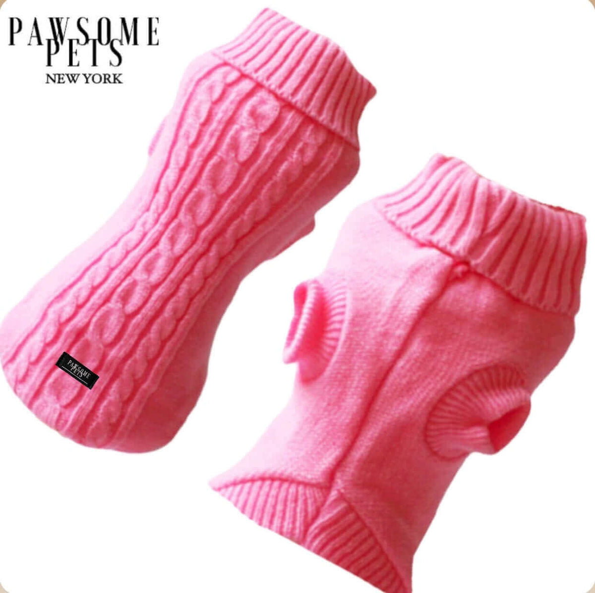 (EXTRA WARM) DOG AND CAT CABLE KNIT SWEATER - ROSE PINK