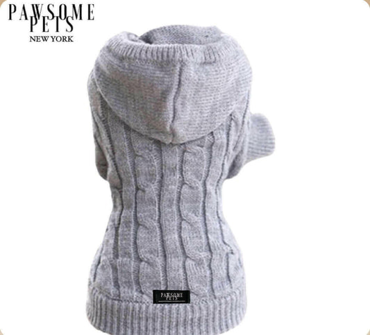 (EXTRA WARM) DOG AND CAT CABLE KNIT SWEATER WITH HAT - GREY.