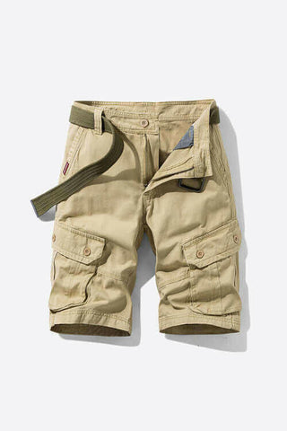 Button and Zip Closure Belted Cargo Shorts.