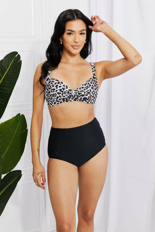 Marina West Swim Take A Dip Twist High-Rise Bikini in Leopard.