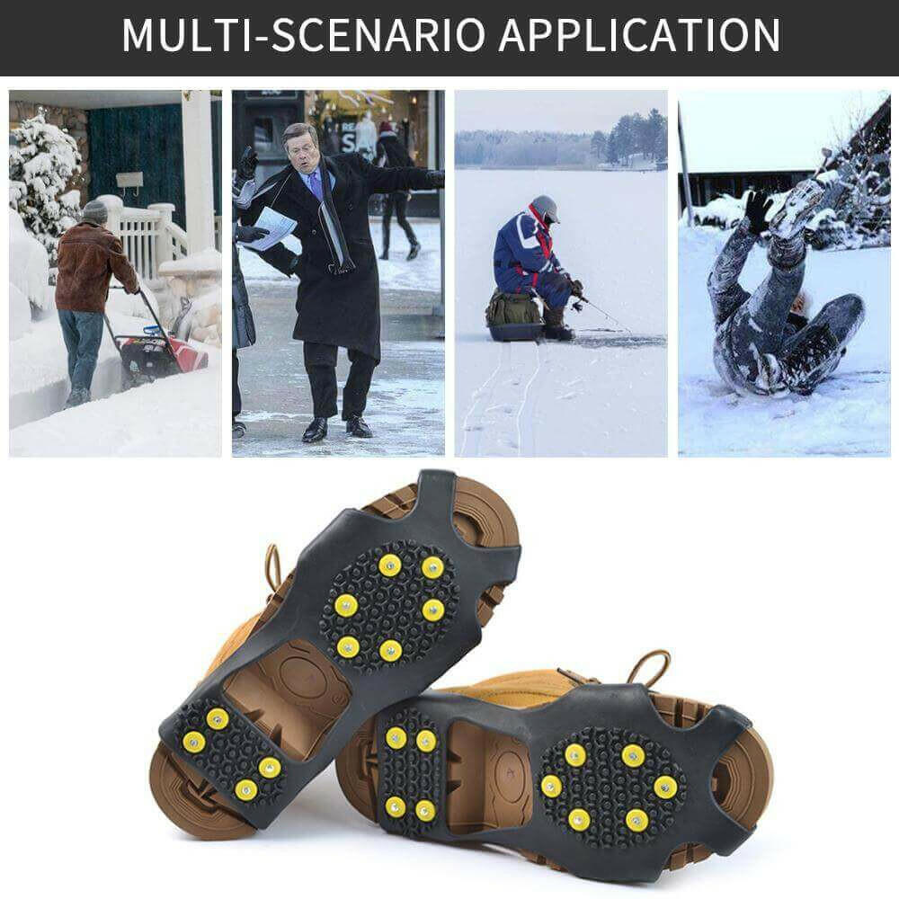 1 Pair 10 Studs Anti-Skid Ice Gripper Spike Winter Climbing Grips.