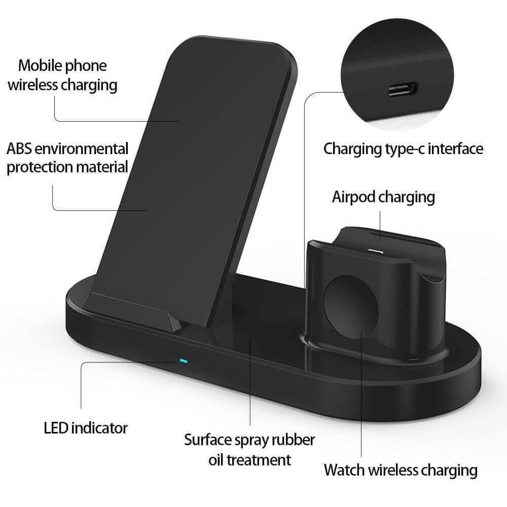 15W 3 In 1 Wireless Charger Stand for iPhone AirPods Pro Apple Watch.