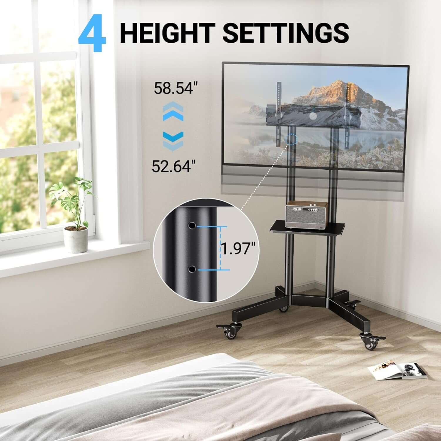 Adjustable Rolling TV Stand for 32-85 Inch TVs