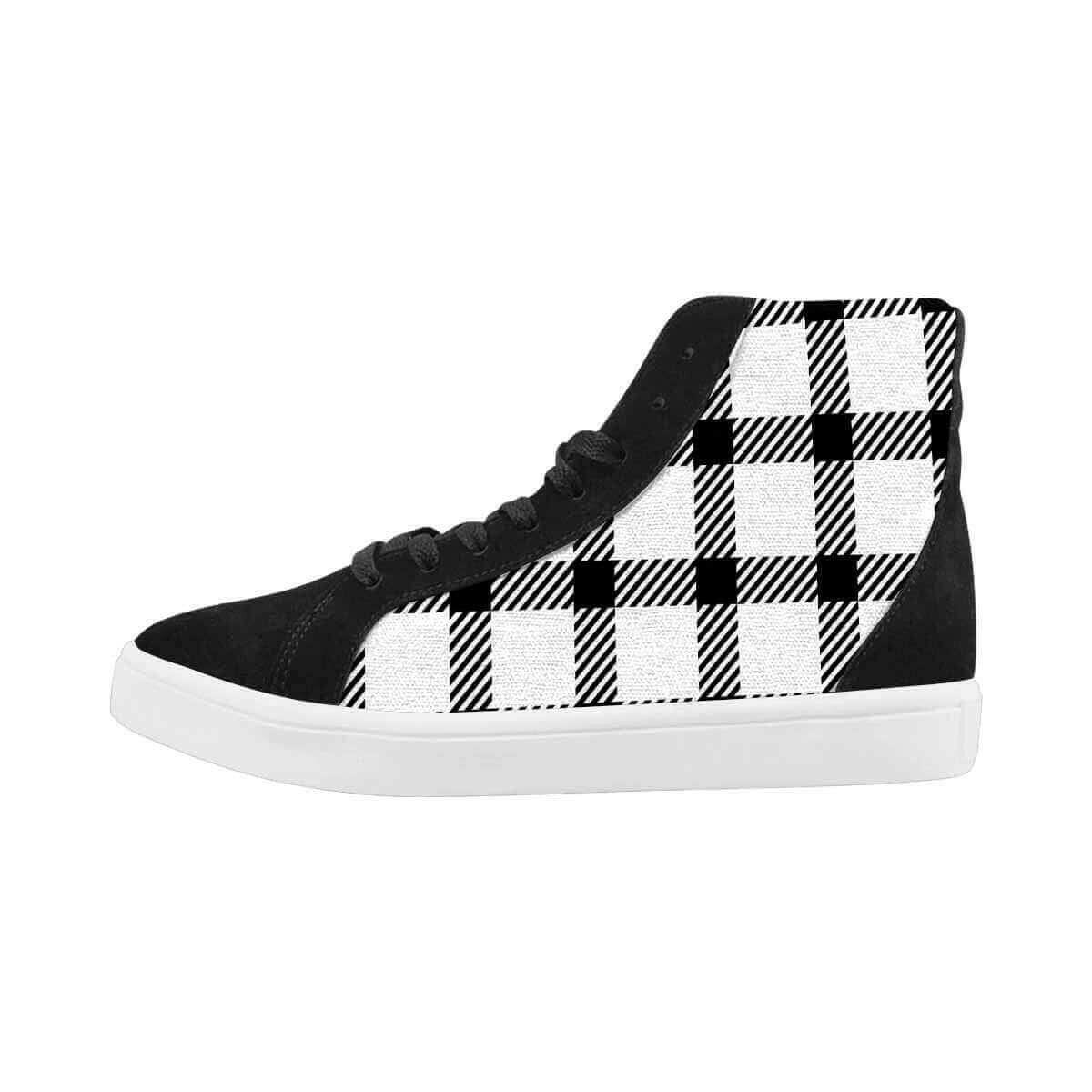 Sneakers For Men, Black And White Buffalo Plaid High Top Sports Shoes.