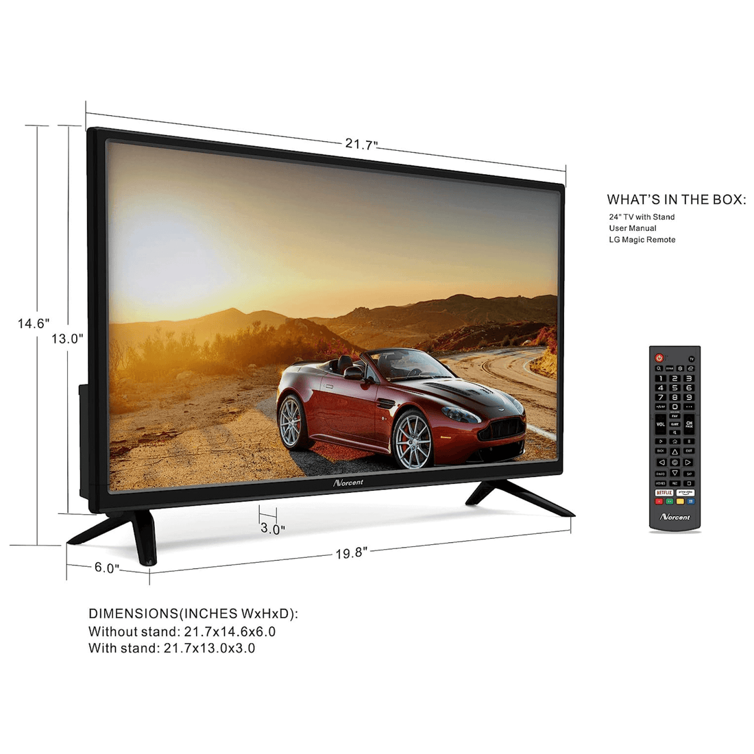 Norcent 24 Inch 720P LED HD Smart TV Wall-Mountable with Surround Soun