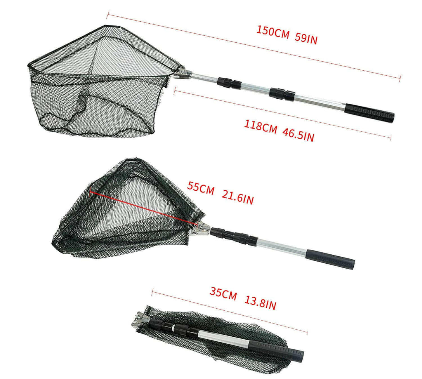 Retractable Fishing Net Telescoping Foldable Landing Net Pole Folding.