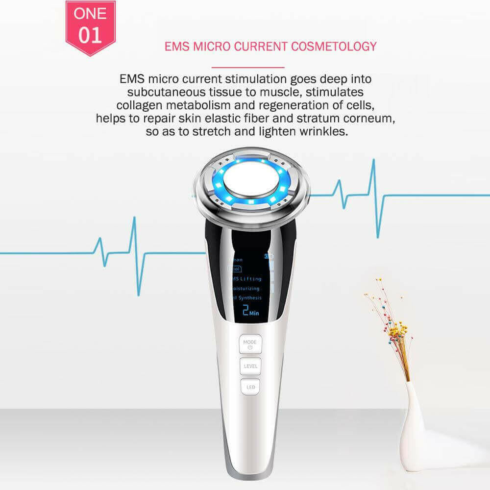 EMS Facial Massager LED light therapy Sonic Vibration Wrinkle Removal.