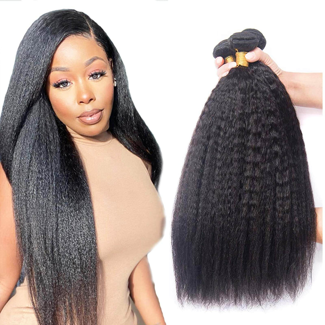 DAIMER Kinky Straight Human Hair Bundles – 18, 20 &amp; 22 Inches