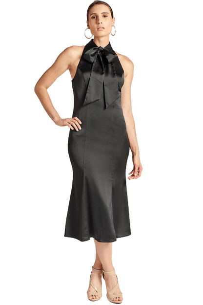 Eloise Dress - Stretch satin midi mermaid dress with neck tie.