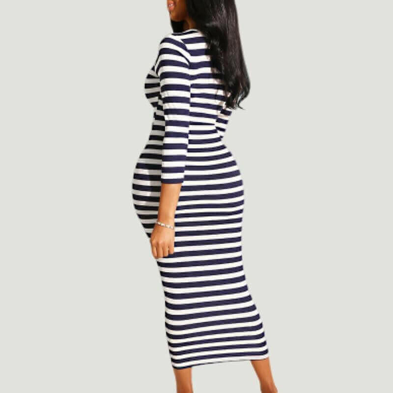 Sexy striped midi bodycon dress Women autumn winter female.