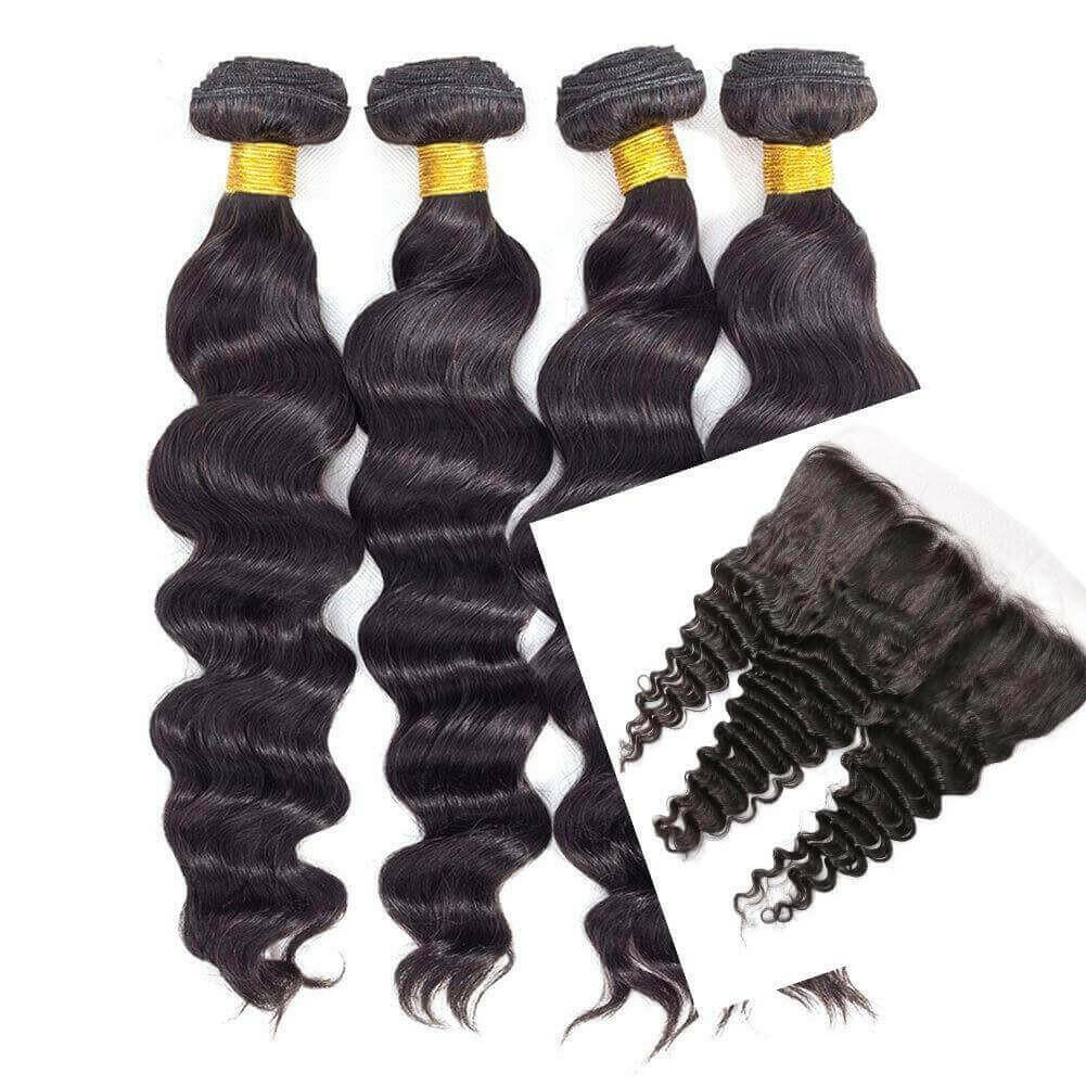 BeuMax 10A Grade 3/4 loose body wave bundles with 13x4 Frontal.