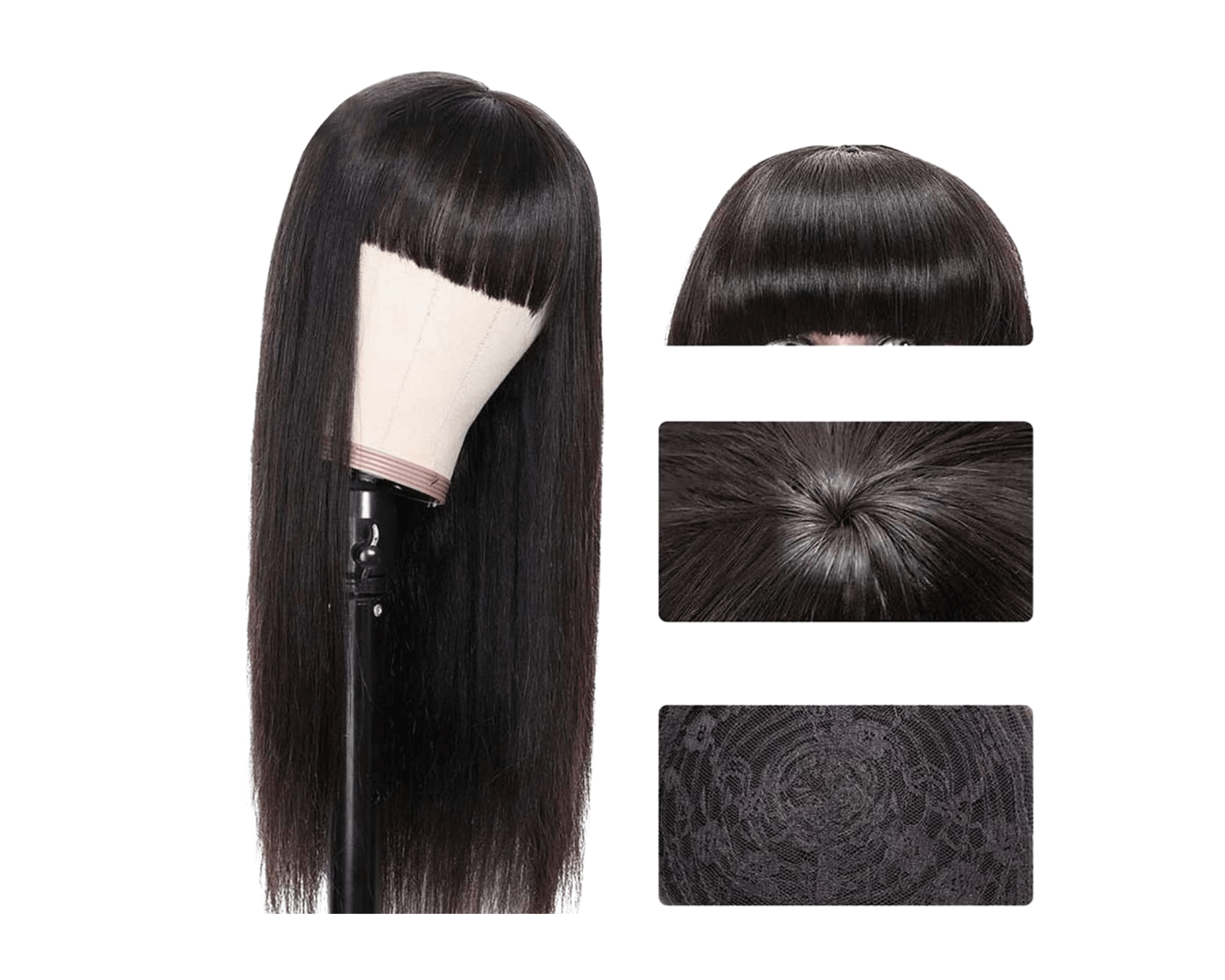 Straight Human Hair Wigs With Bangs Full Machine Made Brazilian Human.