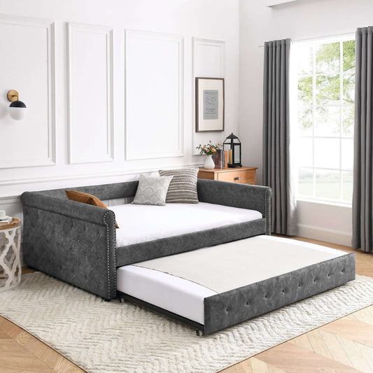 Daybed with Trundle Upholstered Tufted Sofa Bed, with Button and