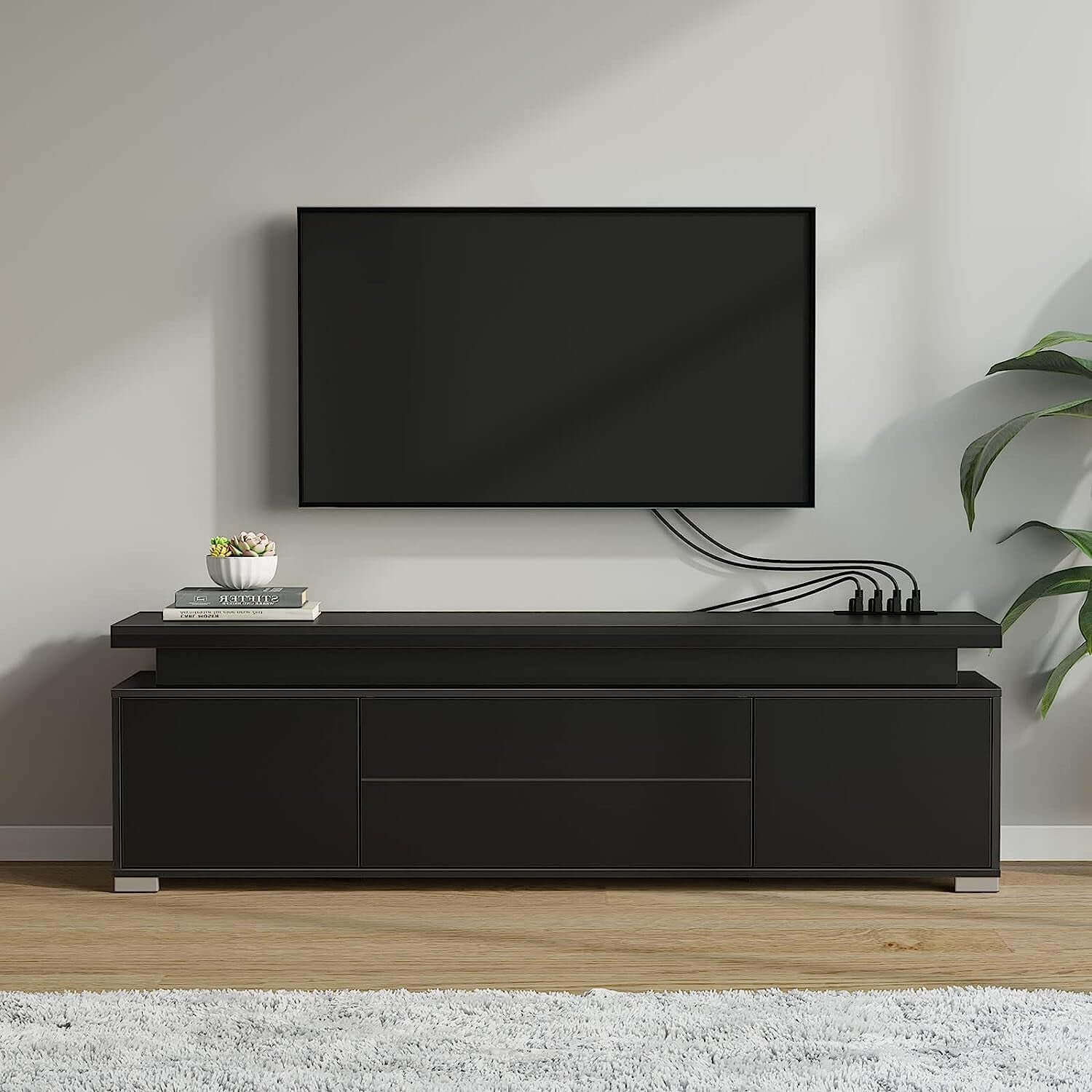 LED TV Stand with Power Outlet &amp; Storage Cabinet