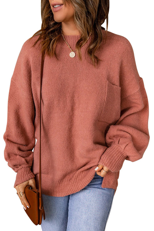 Puffy Sleeve Pocketed Sweater