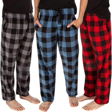 1Pack or 3Pack Mens PJ Pajama Pants Bottoms Fleece Lounge Pants Sleepwear Plaid Pjs with Pockets Microfleece