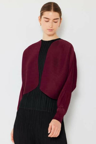 Rib Pleated Puff Sleeve Bolero Cardigan.