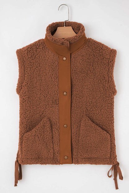 Solid Fleece Snap Button Side Tie Vest