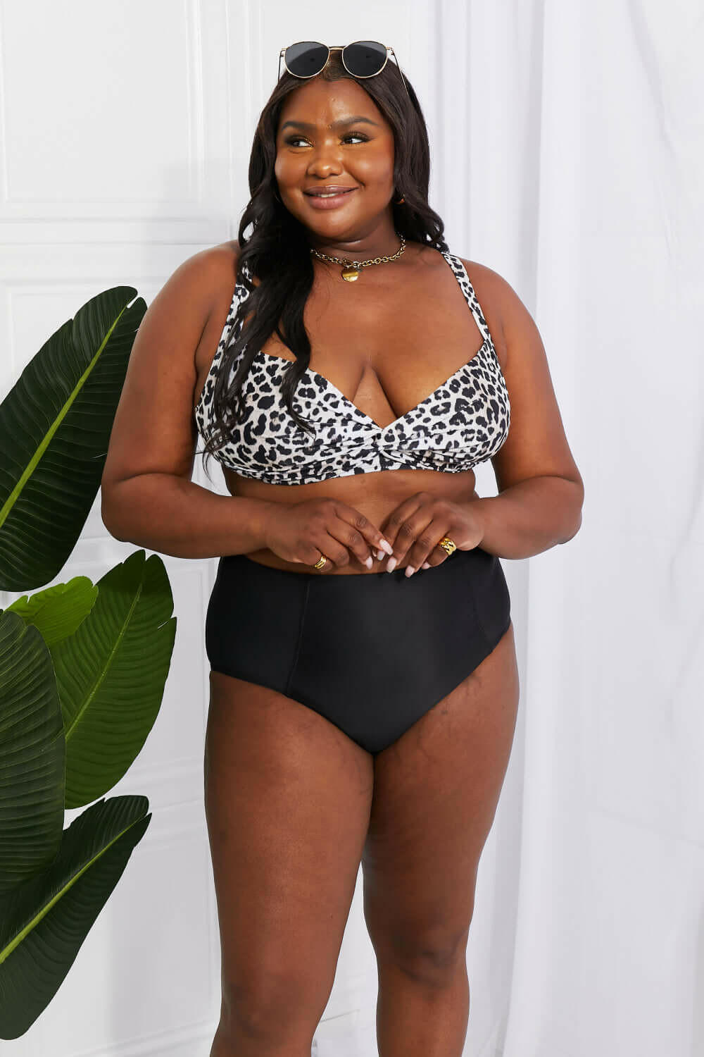 Marina West Swim Take A Dip Twist High-Rise Bikini in Leopard.