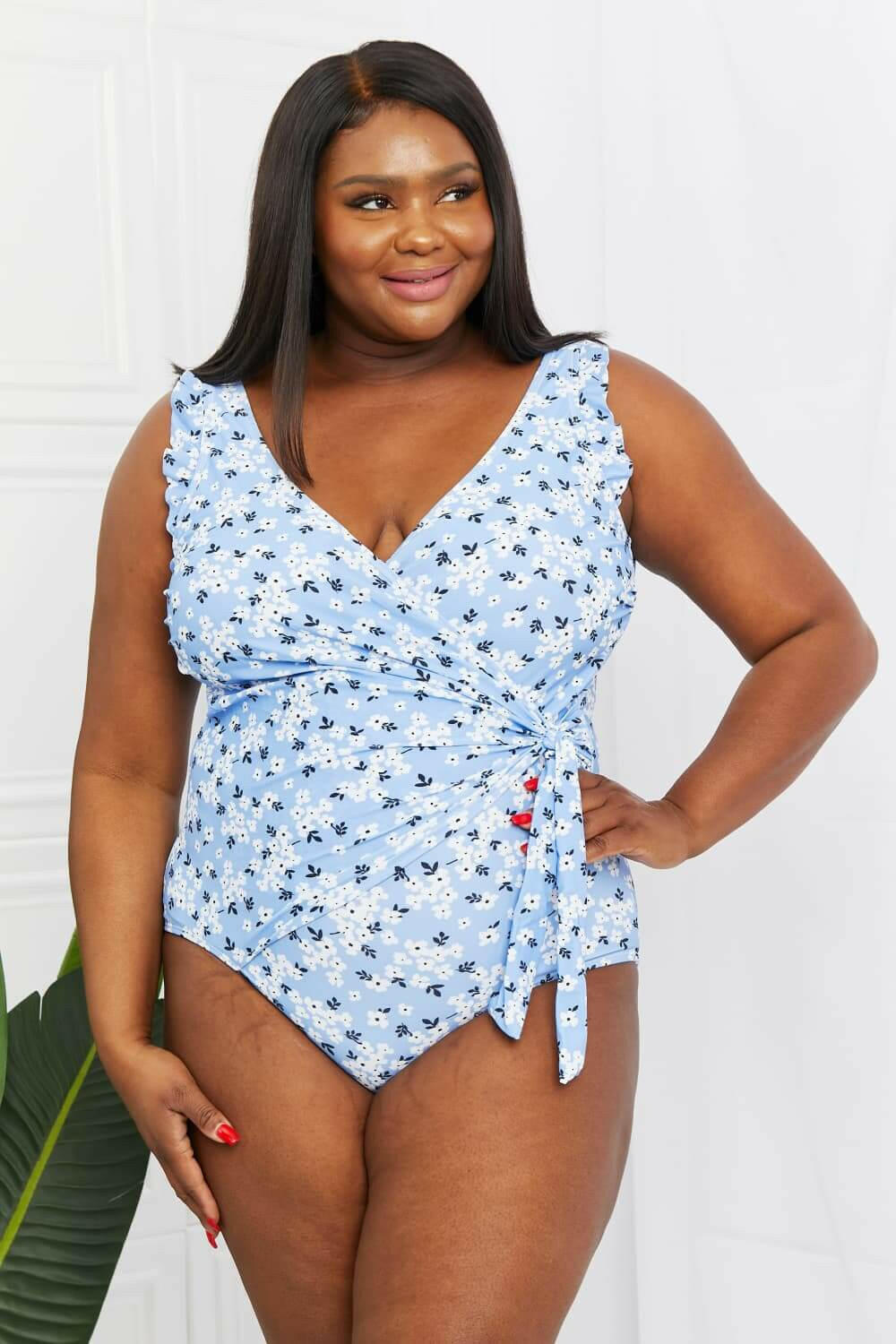 Marina West Swim Full Size Float On Ruffle Faux Wrap One-Piece in
