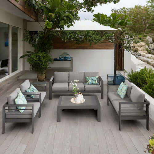 Aluminum Patio Furniture Set Seven Seat Outdoor Conversation Grey
