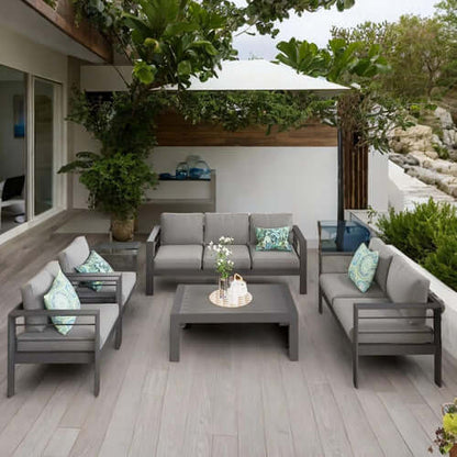 Aluminum Patio Furniture Set Seven Seat Outdoor Conversation Grey