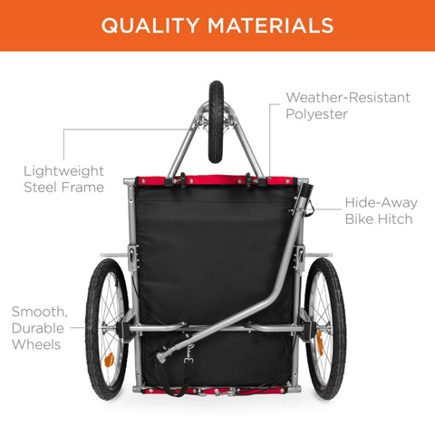 2-In-1 Dog Bike Trailer, Pet Stroller Bicycle Carrier W/ Hitch, Brakes, Visibility Flag, Reflector