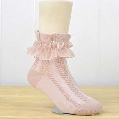 White Lace Mesh Socks for Kids - Princess Dance Style
