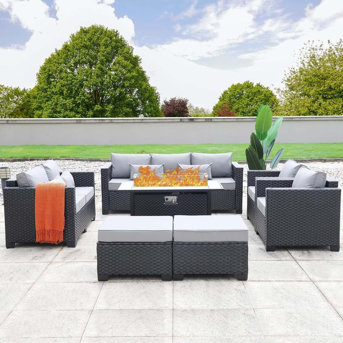 7 Piece Outdoor Furniture Set With 45 Inch Fire Pit