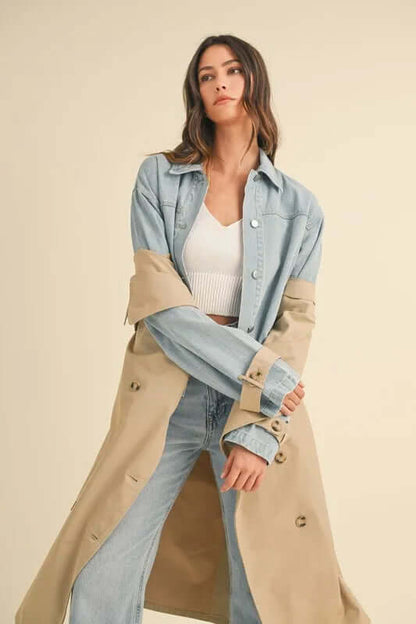 MABLE Layered Look Trench Coat With Denim Jacket