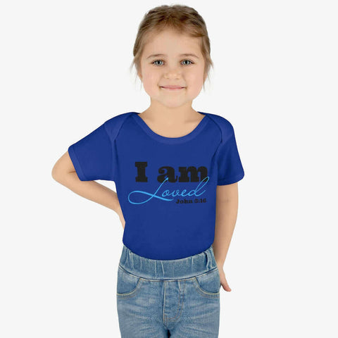 Infant Short Sleeve Bodysuit, Bodysuit, I am Loved Word Art.