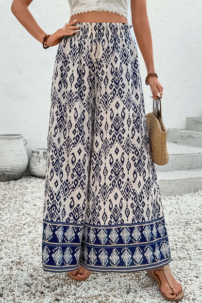 Boho Smocked High Waist Wide Leg Pants