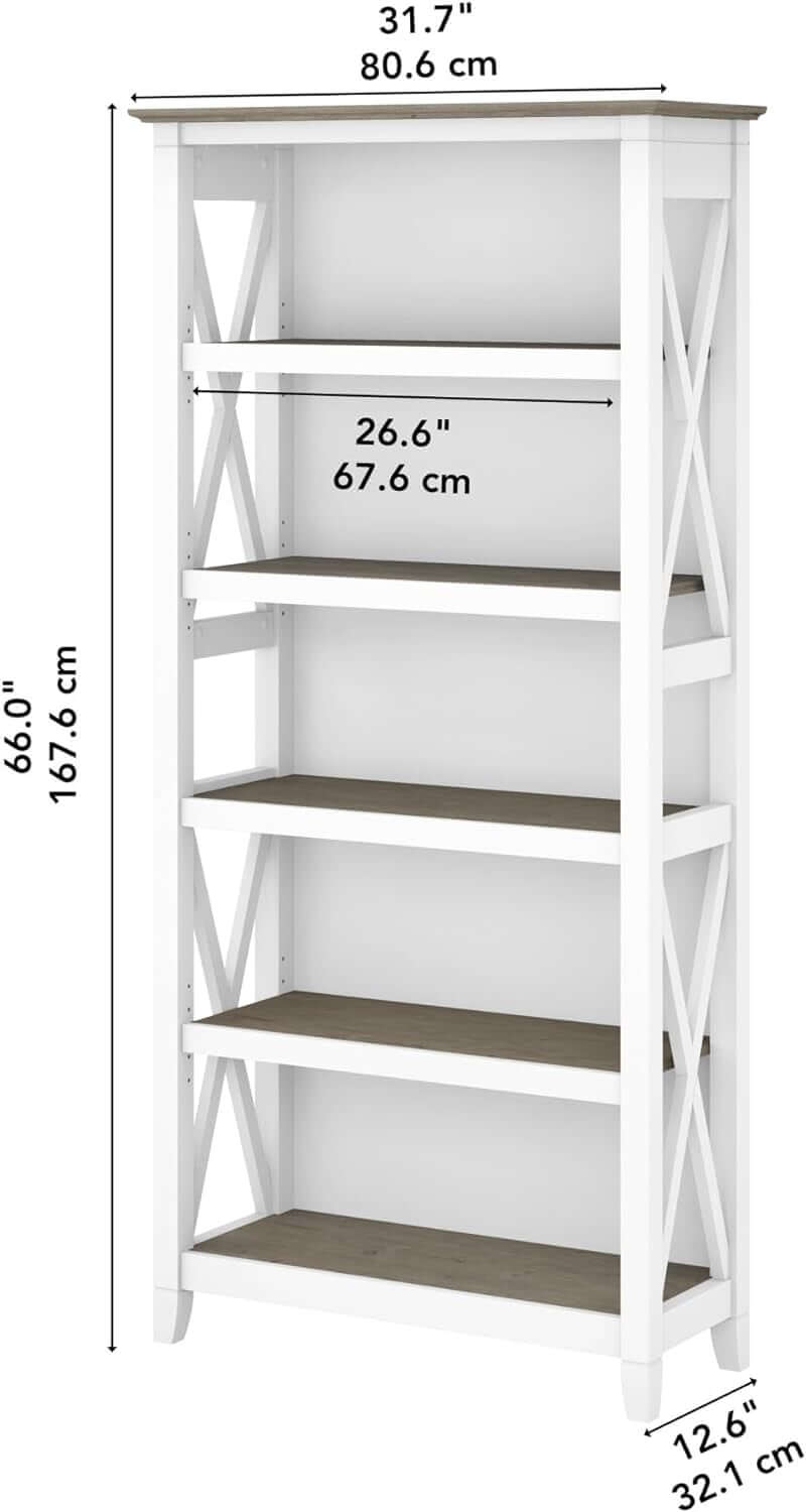 Bush Furniture Key West 66 Inch Bookcase Shiplap Gray White