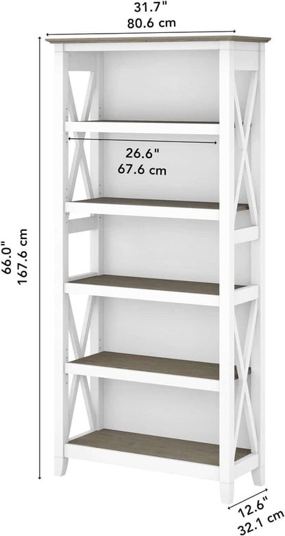 Bush Furniture Key West 66 Inch Bookcase Shiplap Gray White