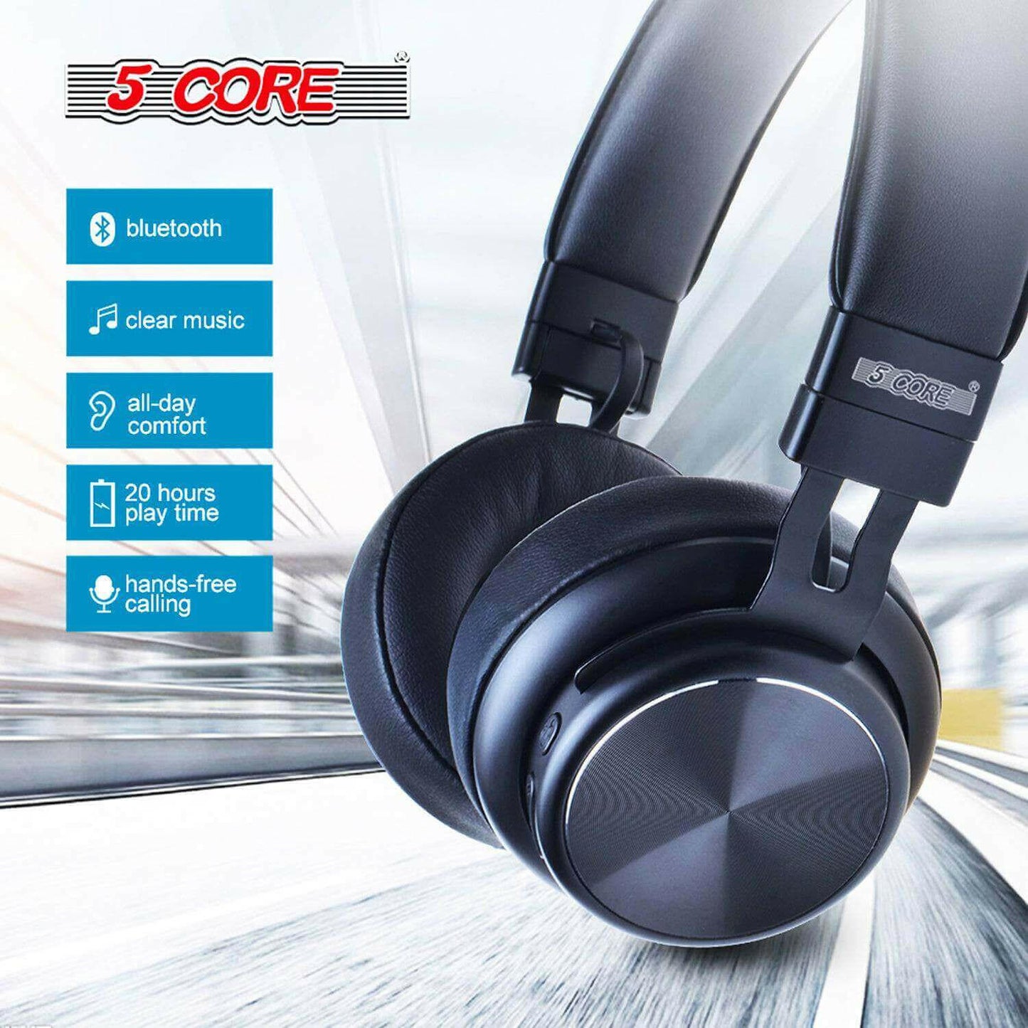 5Core Premium Headphone inbuilt Mic Over Ear Wireless Headset.