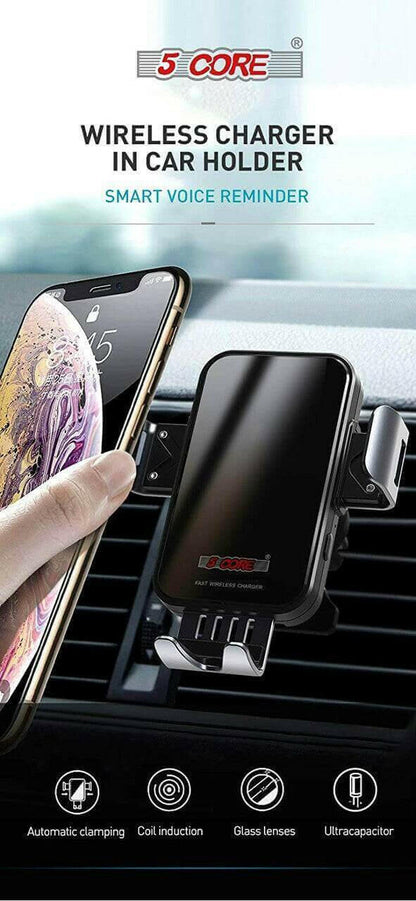 5 Core Wireless Car Charger Mount, 15W Qi USB Fast Charging Auto.